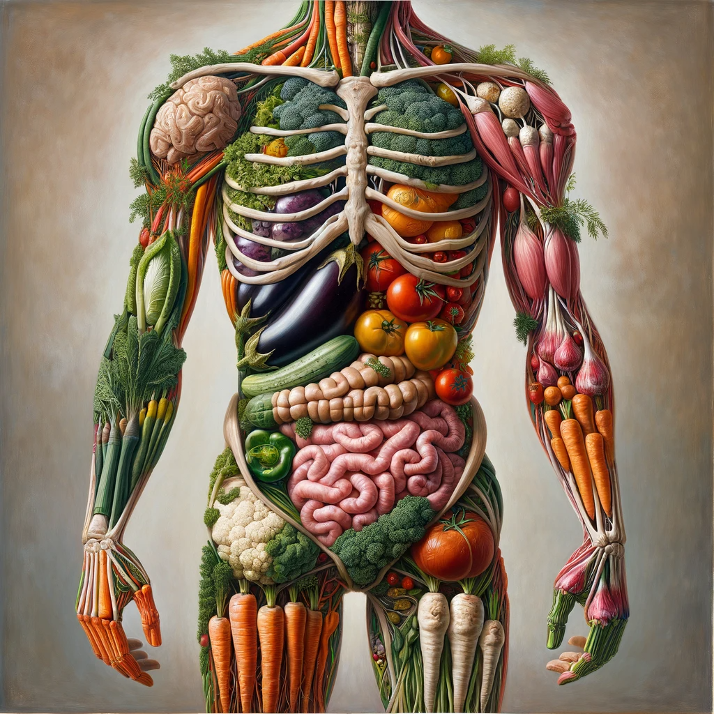 DALL·E-2024-01-09-13.37.41—A-surreal-painting-depicting-a-human-body-under-the-skin,-with-all-the-sinews,-bones,-and-organs-made-out-of-vegetables.-The-painting-reveals-an-anato.png