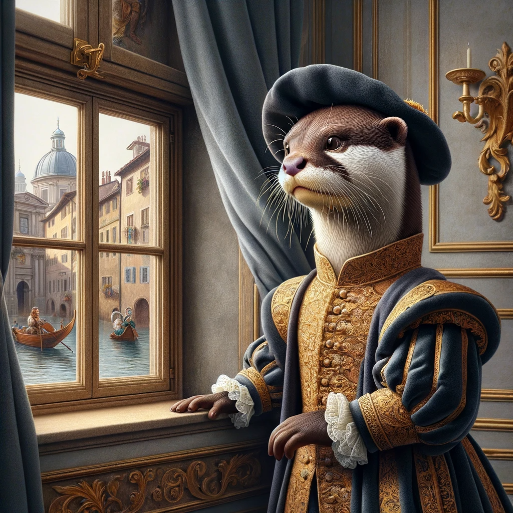 DALL·E-2024-01-10-15.20.08—The-Renaissance-otter-standing-beside-a-window,-gazing-thoughtfully-outside.-The-window-reveals-a-Renaissance-cityscape.-The-otter’s-outfit-is-richly-.png